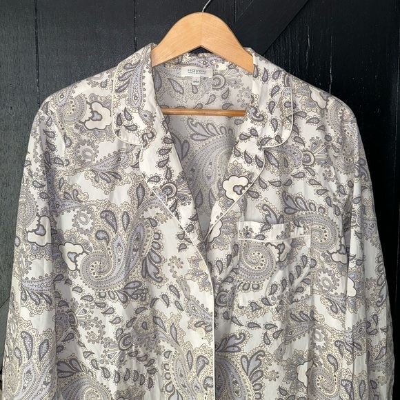 Haven Well Within Organic Cotton Poplin Grey Paisley Boho Sleep Shirt Dress Sz L - Picture 5 of 12